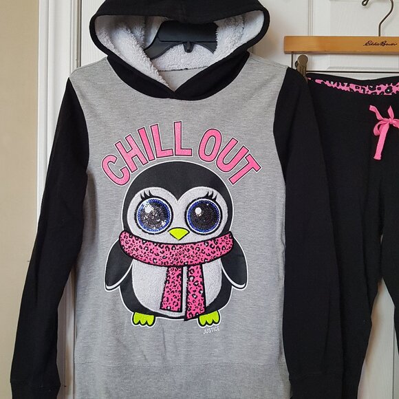 Justice Girls Hoodie Sweatshirt and Sweatpants Penguin Set ~  Size 14/16 yrs. ~ - Picture 2 of 5